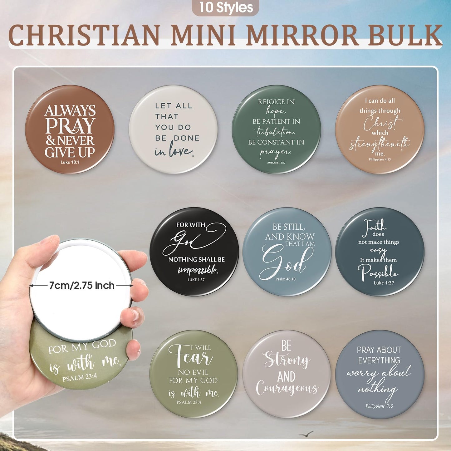 Reginary 10 Sets Grandparent Day Gifts 10 Religious Canvas Makeup Bags 10 Bible Verse Compact Mirrors Church Inspirational Gifts for Ladies Clergy Appreciation Day(Neutral Colors,Aesthetic Style)