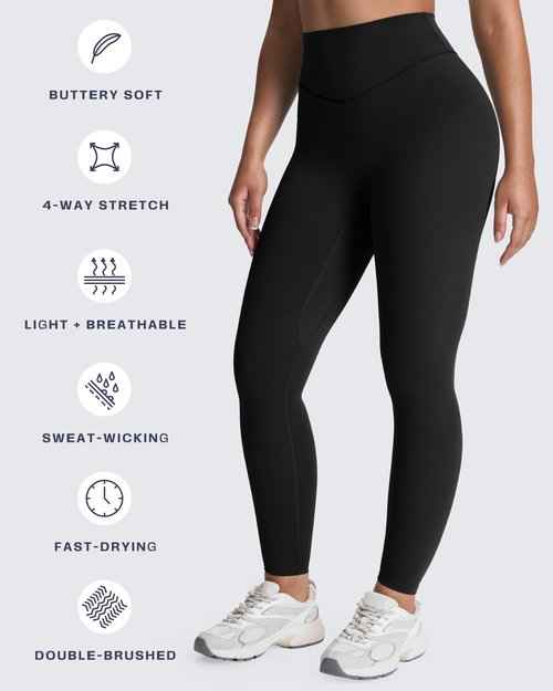 Aoxjox High Waisted Workout Leggings for Women Tummy Control Buttery Soft Yoga Metamorph Deep V Pants 26" (Black 3 Pieces Pack, Medium)