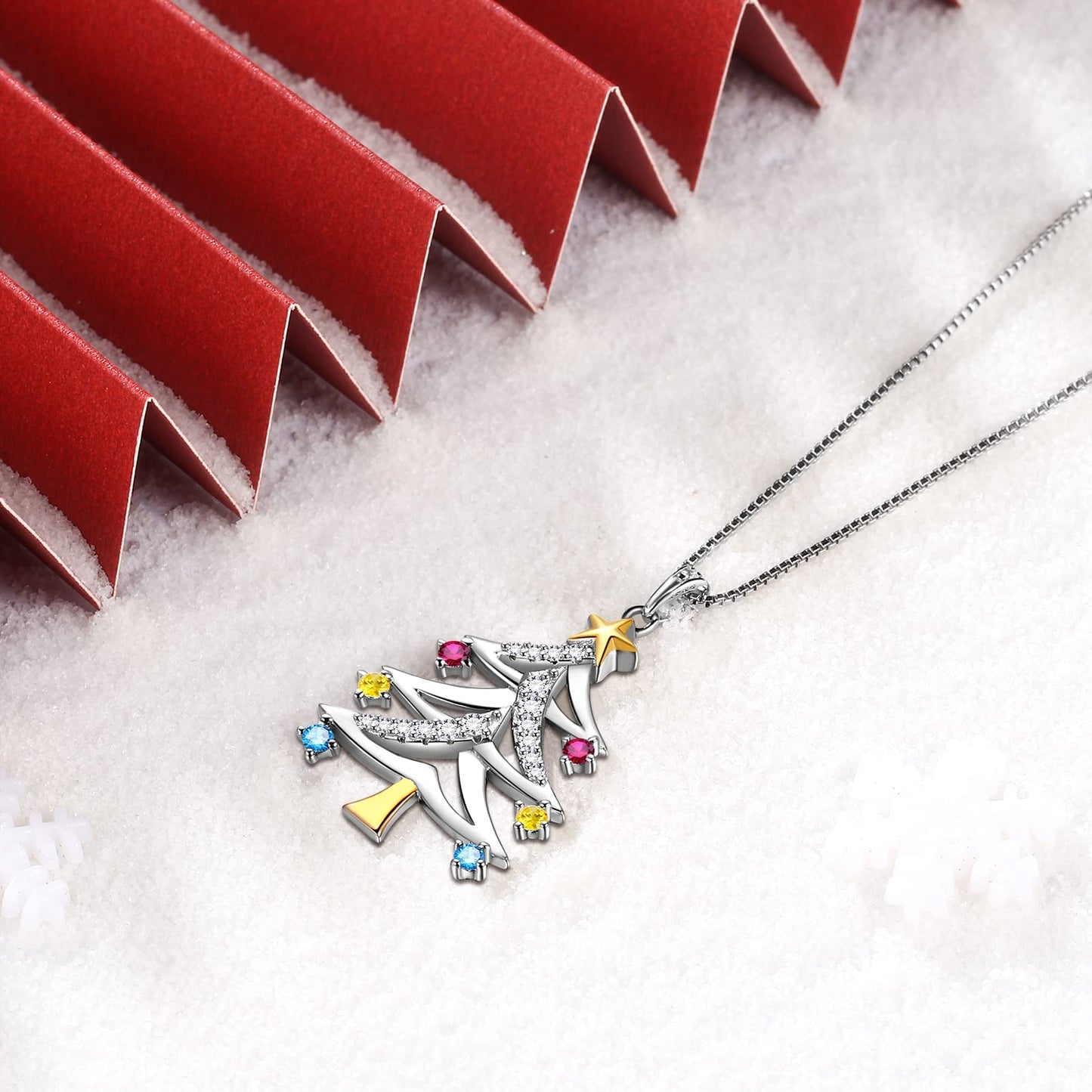 Aurora Tears 925 Sterling Silver Christmas Tree Pendant,Christmas Necklace Costume Jewelry Gift CZ Crystal Holiday Festival Jewelry Plant Pendant for Women