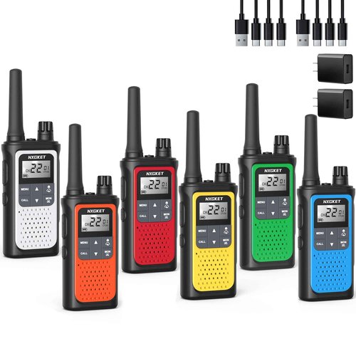 NXGKET Walkie Talkies Long Rang for Adults NOAA Weather Alerts Scan, Rechargeable Walkie Talkies 2 Way Radio 22 Channel 6 Pack with 1800mAh Li-ion Battery USB-c Cable Hiking Accessories Camping Gear