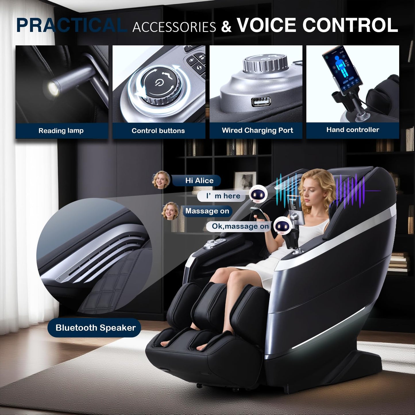 4D Massage Chair Full Body Zero Gravity 55" 166° Flexible SL-Track with Body Scan, Stretch, 36 Airbags, Heat - Shiatsu Knead, Foot & Calf Massage, Voice Control, 18 Auto Modes & 11 Techniques (Black)