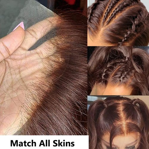 Body Wave Lace Front Wigs Human Hair for Black Women Glueless 13x4 Chocolate Brown Wigs Human Hair Pre Plucked with Brown Colored Human Wigs 180% Density 22 Inch