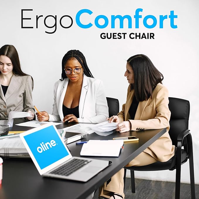 Oline Leather Guest Chair with Padded Arms, Reception Meeting Conference Waiting Room Lobby Home Desk Big and Tall Executive Office Chair, Black (2 Pack)