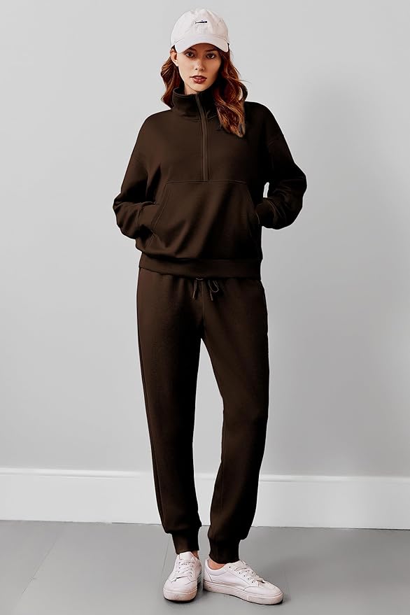 PINSPARK 2 Piece Sets for Women 2025 Fall Travel Outfits Long Sleeve Tracksuit Joggers Sets Half Zip Sweatsuit Matching Set