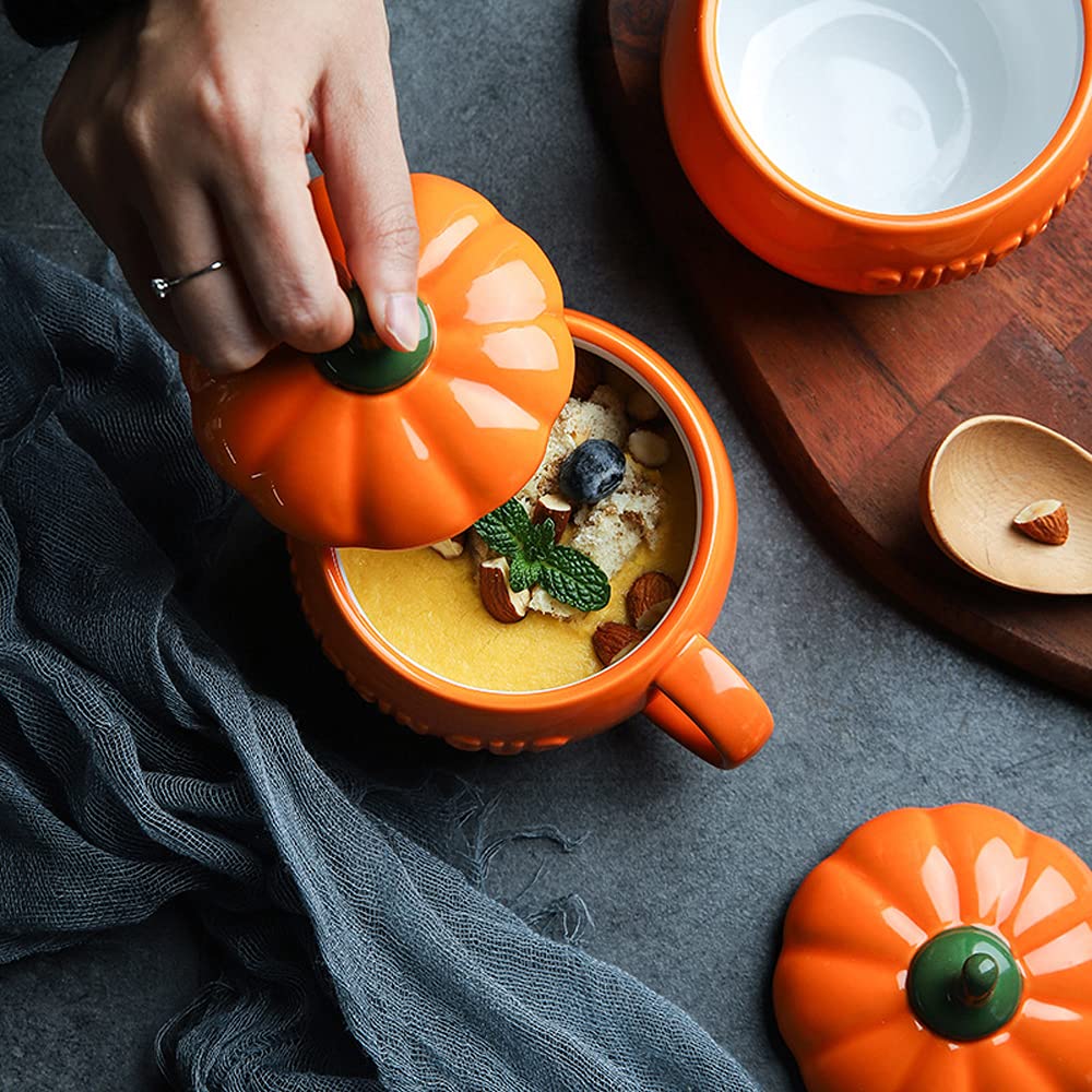 qqqqqq Cute Pumpkin Cup Ceramics ffee Mug Milk Soup Breakfast Novelty Personalised Cartoon Cup with Lid, 10.1 ounce