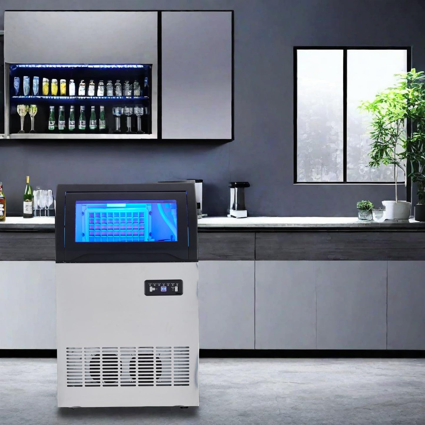 GAOMON Commercial Ice Maker 100 Lbs/24H, Stainless Steel Freestanding Under Counter Ice Machine with 33 Lbs Ice Storage, 2 Water Inlet Modes, for Bar Home Office Restaurant RV