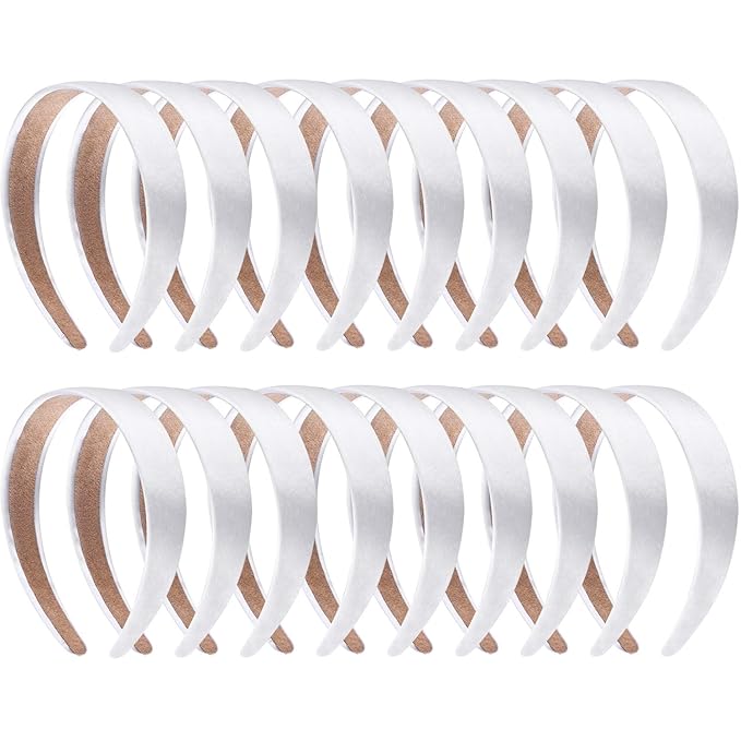 SIQUK 18 Pieces Satin Headbands 1 Inch Plain Headbands White Ribbon Headband Non-slip Satin Hard Headband for Women and Girls
