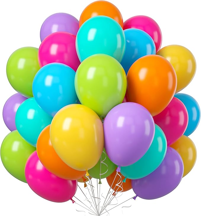 Rainbow Balloons, 50PCS Multicolor Rainbow Balloons Arch in Blue Green Purple Yellow Orange Hot Pink Latex Balloons For Bi...