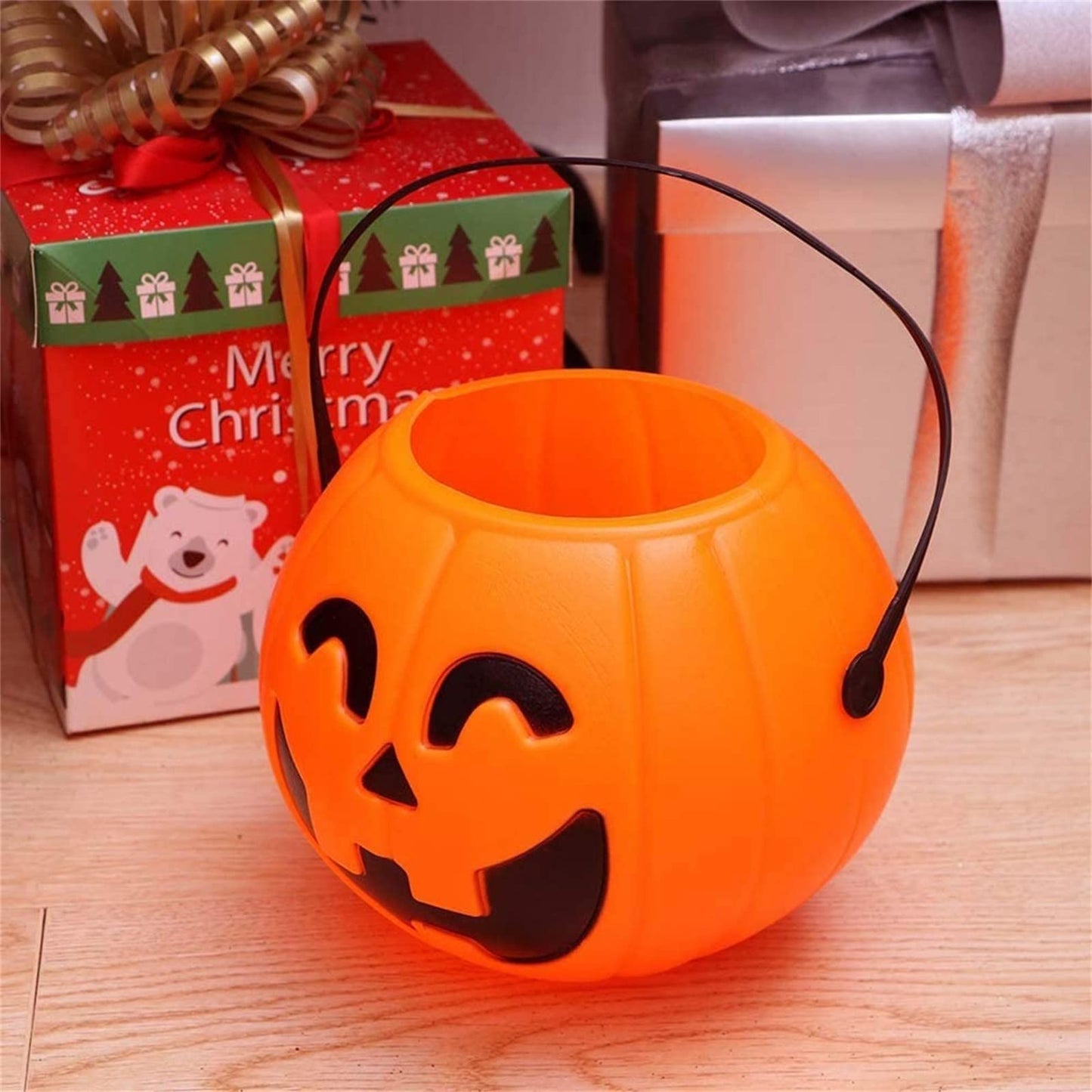 Halloween Pumpkin Candy Bucket,Halloween Pumpkin Candy Bucket Plastic Multi-Purpose Candy Box,Halloween Party Favors Bucket,Suitable for Party Favors and Home Decoration (C-17X14CM-3PC)