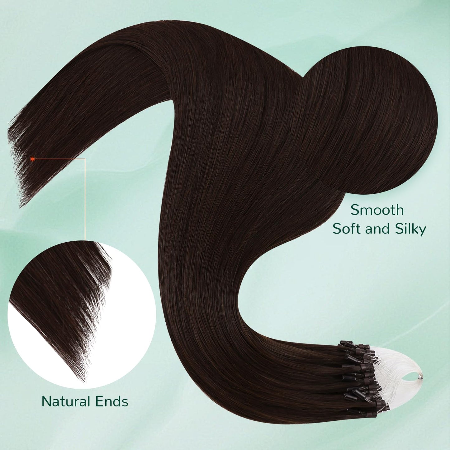 Easyouth Micro Ring Hair Extensions Human Hair Dark Brown Micro Loop Hair Extensions Brown 22 Inch 50g 50s Invisible Micro Link