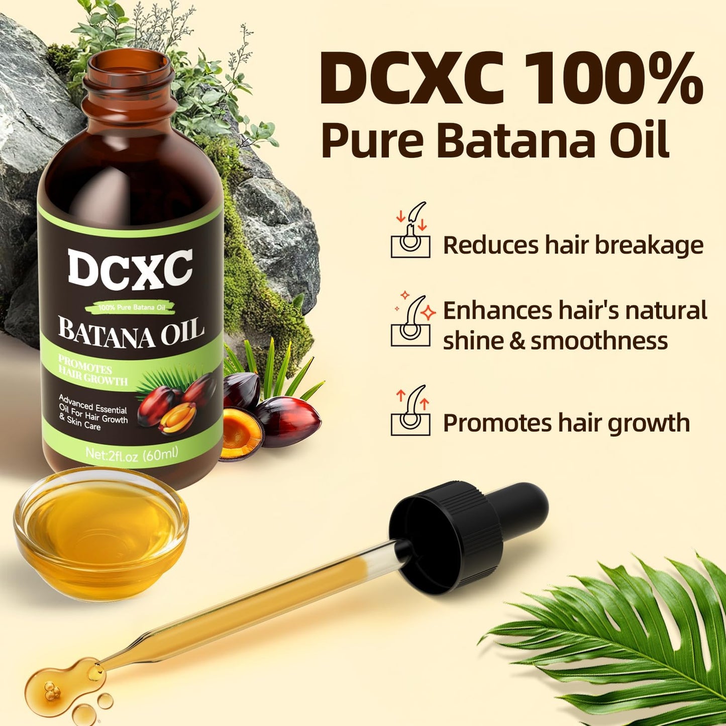 DCXC 100% Pure & Natural Batana Oil for Hair Growth - Strengthens Hair, Reduces Breakage and Hair Loss, Enhances Shine - Nourishment For All Hair Types - 60ml