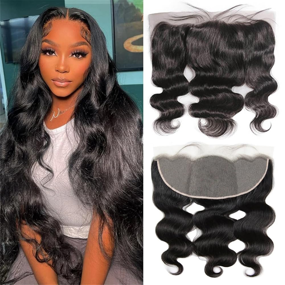 Anjudyreid 13x4 Lace Frontal Closure Body Wave Ear to Ear HD Lace Frontal 14 Inch Brazilian Human Hair Closure Free Part 150% De
