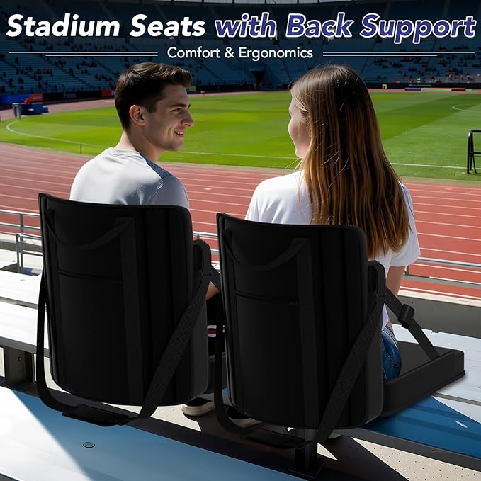 janiry Stadium Seats with Back Support 2PACKS Adjustable Bleacher Chairs with Back and Cushion Bleacher Seat with Cup Holder, Carry Handle & Shoulder Strap for Outdoor Sports Events, Picnics, Beaches