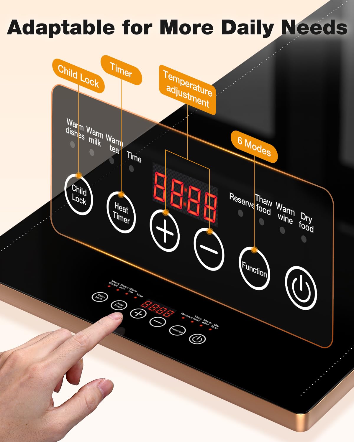 WARMOUNTS Electric Warming Tray (40''×14''), Temperature Control Food Warmers for Buffets Party with Touch-sensitive Buttons and Timer, Full Surface Tempered Glass Top Heating Food Warming Tray