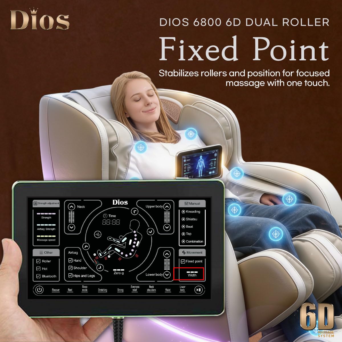 6D Dual Core (3D+3D) Roller, Air Float System, Upgraded Kahuna LM6800, 50" SL-Track Full Body Zero Gravity Recliner, Bluetooth, Heat Therapy - Beige/White