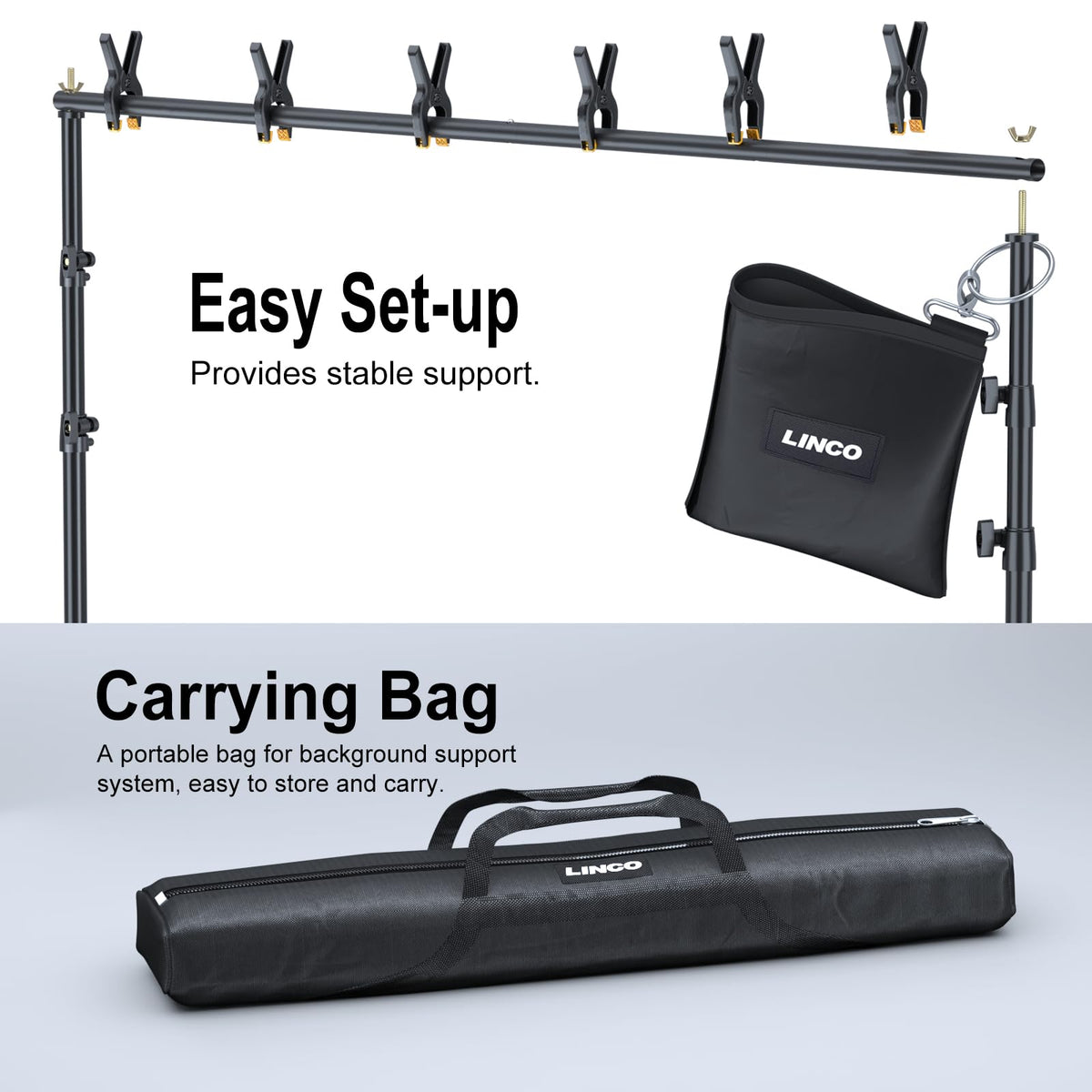 LINCO Backdrop Stand for Parties Kit 10x7 ft Adjustable Back Drop Photography Studio Photo Background Support System with Clamps, Sand Bag, Carrying Bag 4172