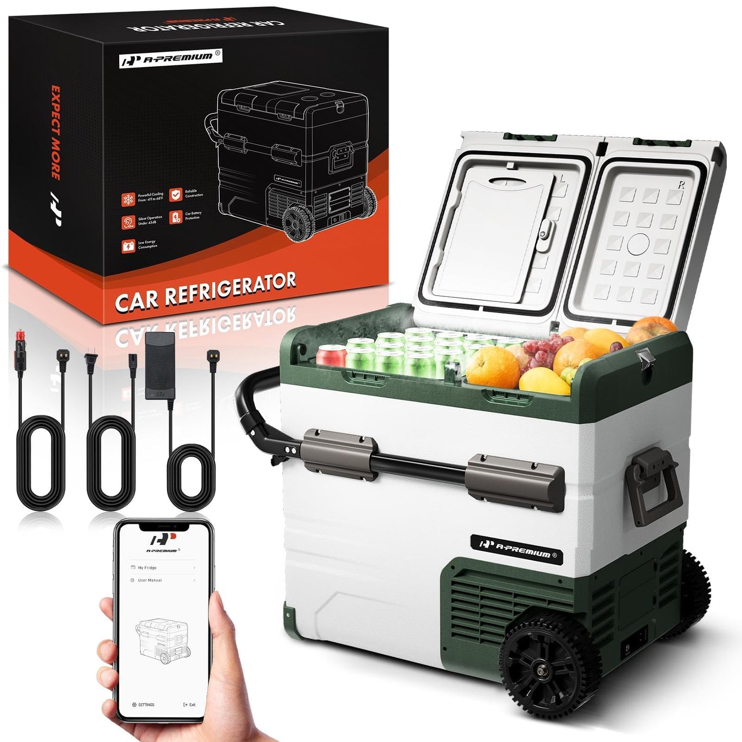 A-Premium 12 Volt Refrigerator 57QT/54.2L Portable Car Fridge Cooler, -4°F~68°F Separated Zone Portable Freezer APP Control with 12/24V DC & 110/240V AC Adapter,for Travel Car Camping Truck Roadtrips
