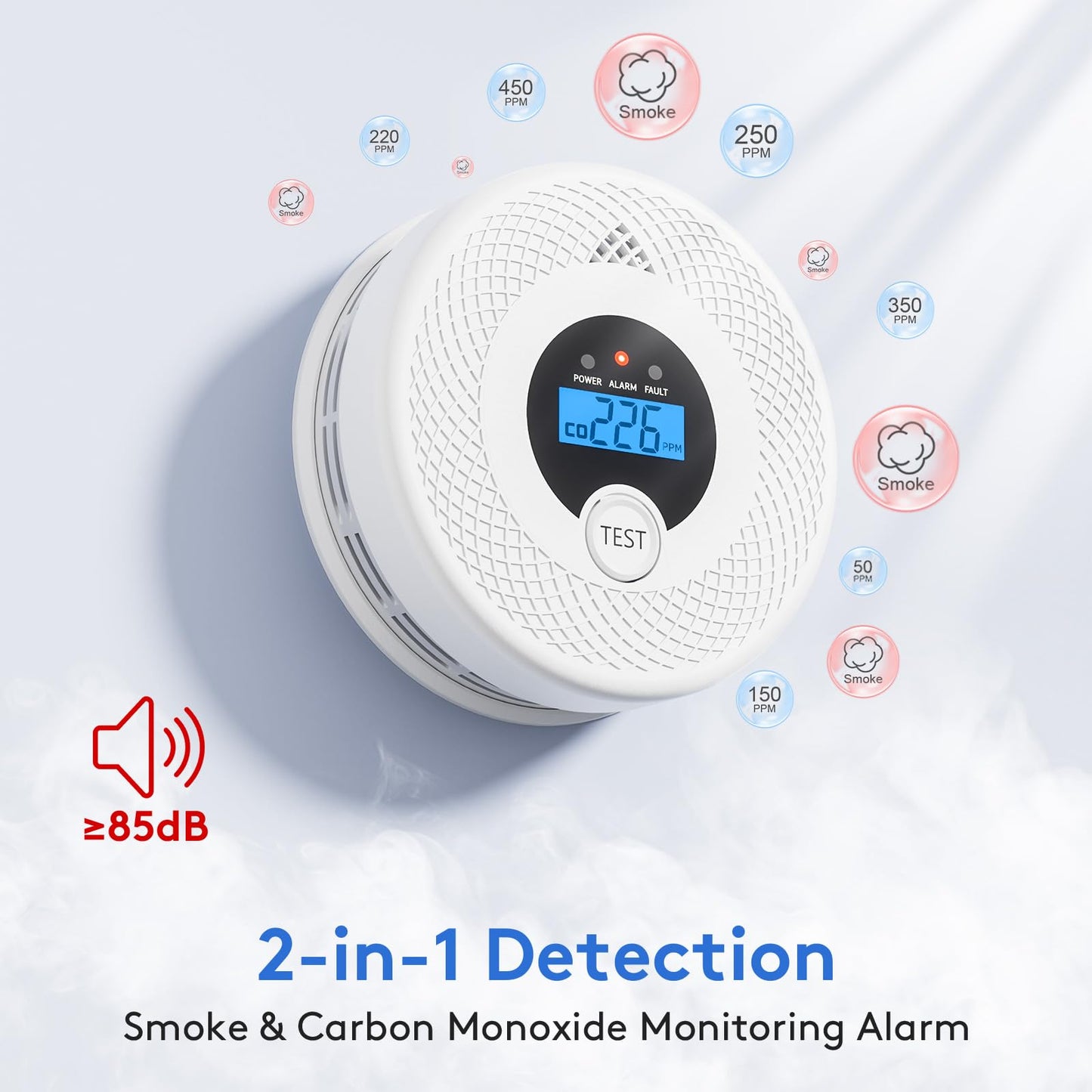 3-Pack Wi-Fi Smoke Detector Carbon Monoxide Detector Combo with App Notifications, Test/Silence Button, Smart Smoke Detector & CO Alarm for Any Home, Real-Time Alert