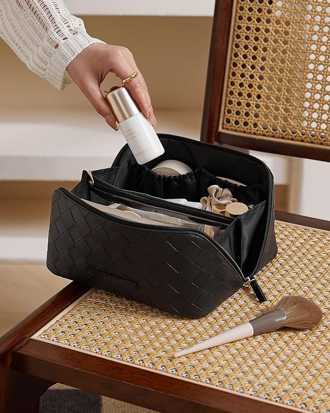 EACHY Travel Makeup Bag,Large Capacity Cosmetic Bags for Women,Waterproof Portable Pouch Open Flat Toiletry Bag Pattern Makeup Bag