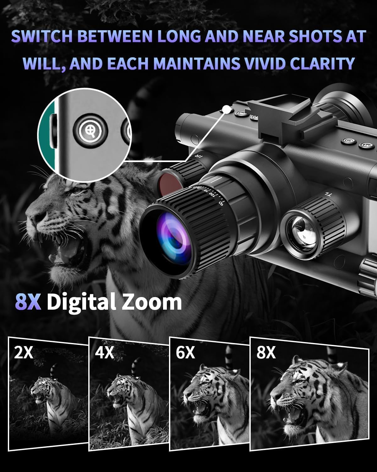 4K HD Night Vision Goggles with Helmet Mount, 8X Zoom, 1968ft View Range, Dual Display Screens and 64GB Card for Outdoor Activities