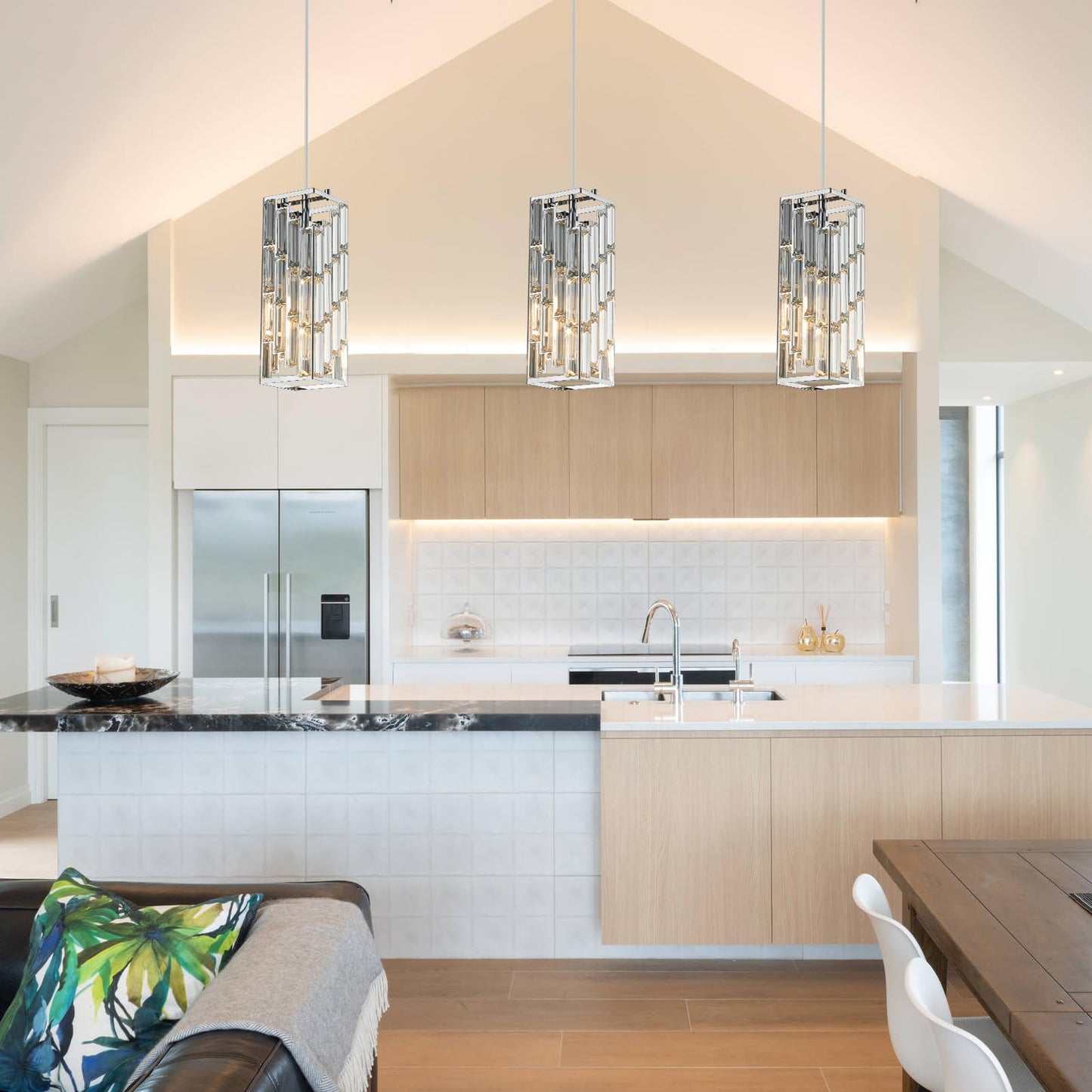 FDPBY Chrome Pendant Lighting Modern Pendant Light, Mini Crystal Chandeliers,Adjustable Pendant Light Fixture for Kitchen Island Dinning Room Bedroom (2 Pack)