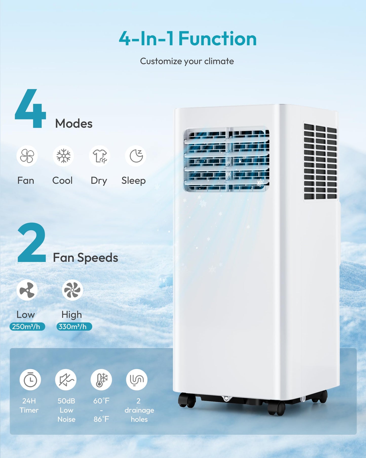 EUHOMY 8,000 BTU Portable Air Conditioners, 4-in-1 Air Conditioner Portable Up to 350 Sq.Ft., Portable AC Unit with Cool, Fan, Dehumidifier, Sleep, 24H Timer, Remote & Installation Kit, for Bedroom