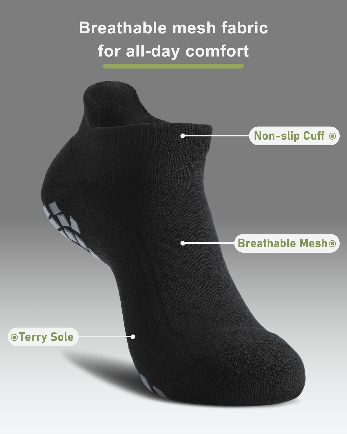 SITOISBE Pilates Grip Socks - Cushioned Slipper Non-Slip Grippy for Women Men Yoga - Barre Workout Hospital Sticky Socks, Medium, Black, 4 Pairs