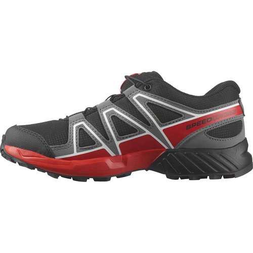 Salomon Junior SPEEDCROSS Outdoor Shoes for Kids, Black / Quiet Shade / High Risk Red, 2