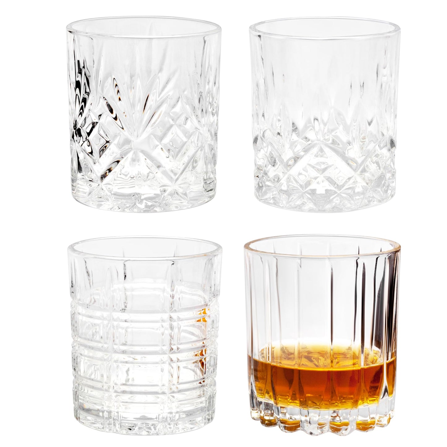 KANARS Whiskey Glasses Set of 4 - Multi Style Crystal Liquor Glasses 10 oz - Rocks Glass Barware For Scotch, Bourbon, Rum and Cocktail, Whisky Gifts for Men