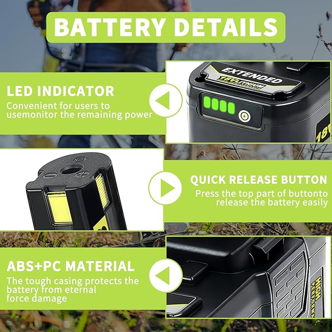 Upgrade 2 Pack 8.0Ah High Capacity Replacement for Ryobi 18V Battery P108 P104 P105 P102 P103 P122 P109 Li-ION Compatible with Ryobi 18V ONE+ System Cordless Power Tools and Charger