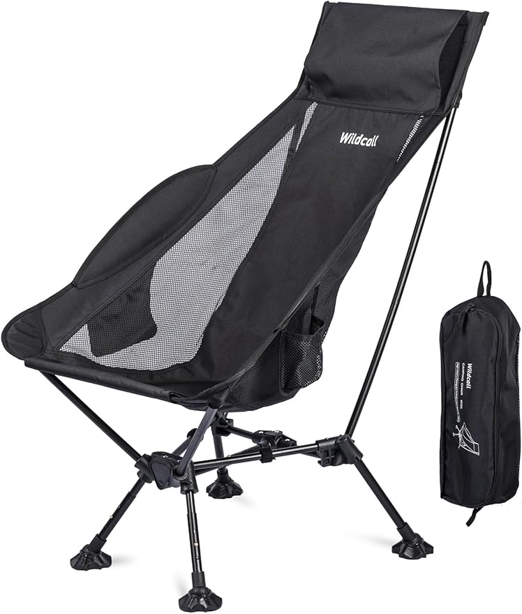 WildCall Lightweight Folding High Back Camping Chair with Head Support, Compact Beach Chair with Anti-Sinking Large Feet a...