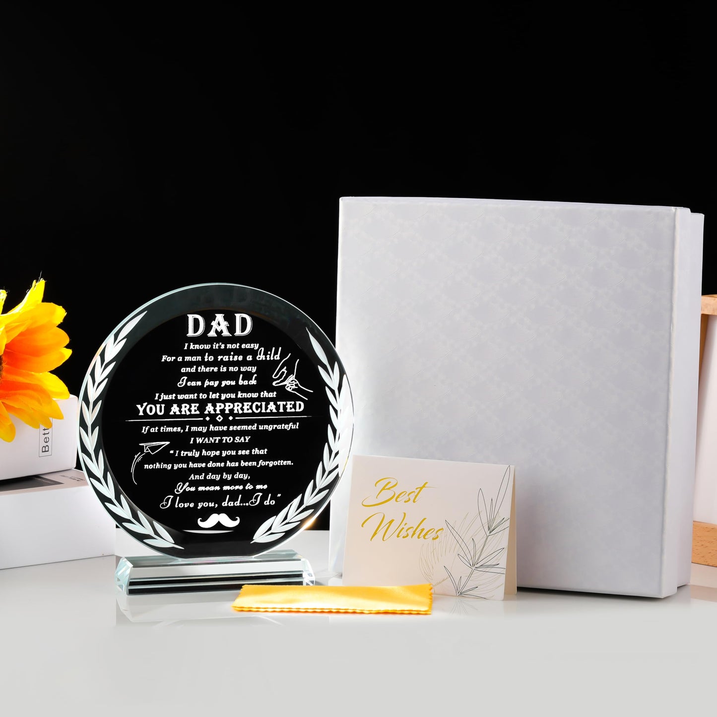 Qianwei Gifts for Dad Father's Birthday Day from Daughter Son Crystal Plaque Keepsake Present to My Dads Gift for Christmas Valentines New Year Thank You Gifts Ideas for Fathers