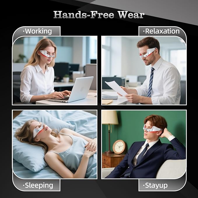 Under Eye Red Light Therapy Device, Facial red Light Therapy for reducing Dark Circles and Puffiness, Smoothing fine Lines, Eye Massager with Glasses Strap
