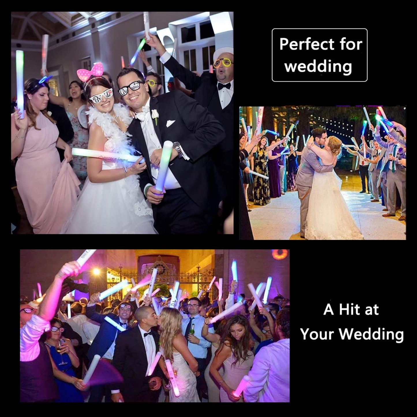 ColorHome Glow Sticks Bulk-12 Pcs Light up Foam Sticks with 3 Modes Colorful Flashing Effect, Led Lights Glow in The Dark Party Supplies for Wedding Concert Raves Halloween Christmas