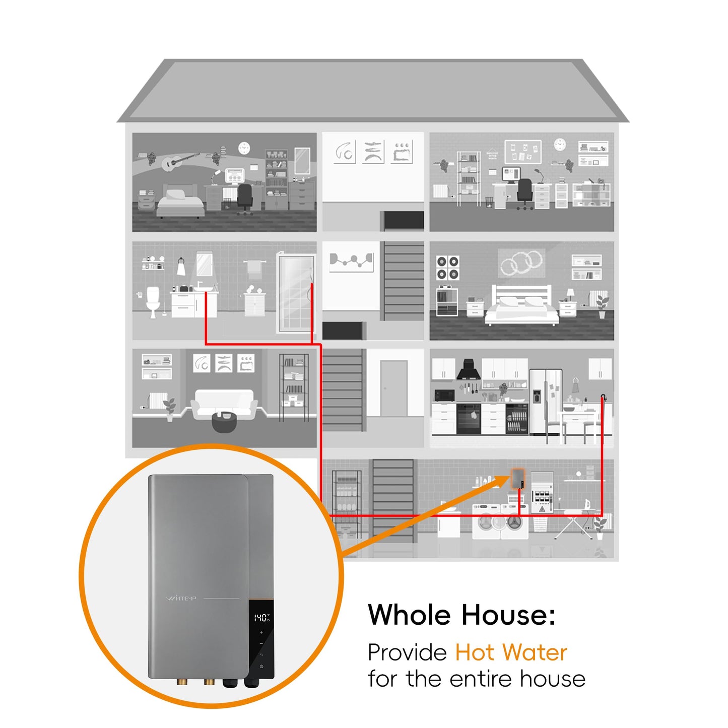 18kW Tankless Water Heater Electric 240V WINTEMP, On Demand Instant Hot Water Heater, Up to 4.3 GPM, with LED Temperature Display, Whole House Hot Water Supply, WiFi Control, ETL Certified