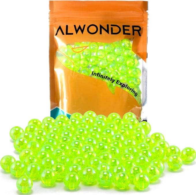 Alwonder 100-Pack Fishing Beads Holographic Beads for Fishing Rigs Lures Salmon Trout Steelhead Fish Bead Saltwater Freshw...
