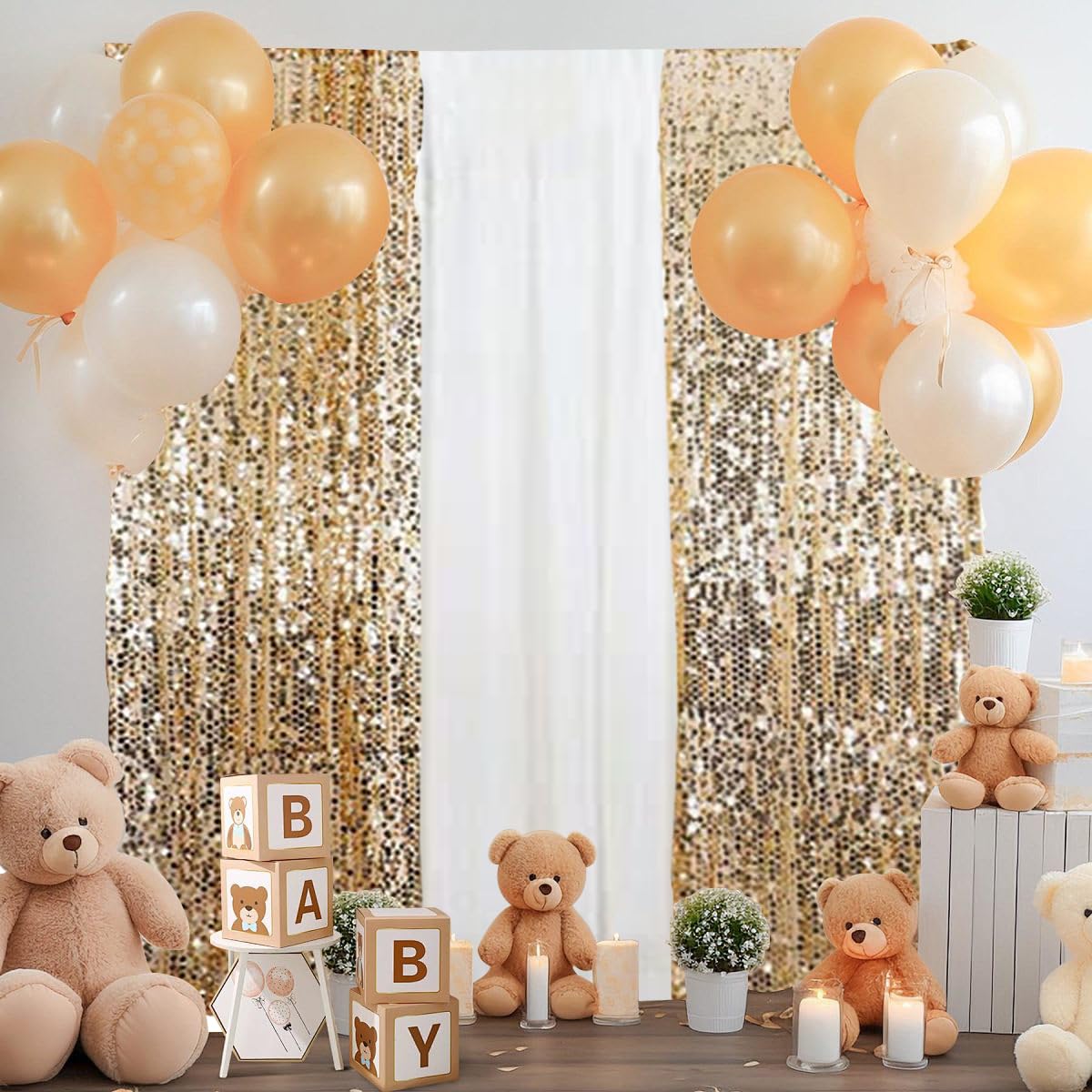 SFN SKY Gold Big Payatte Sequin 18MM Sequin Backdrop Drapes Curtains Panels,Fashion 9FTx9FT Backdrop for Thanksgiving Christmas Home Party Decoration Supplies