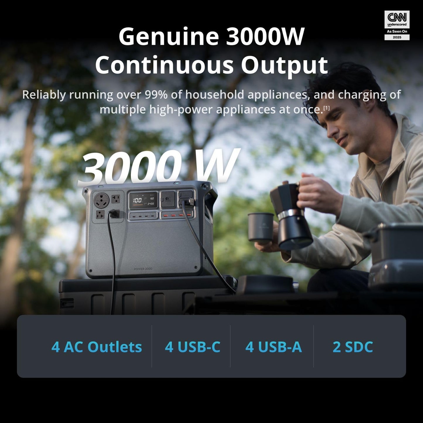 Dji Power 2000 Portable Power Station, 2048Wh Lfp Battery, Compact Size, 3000W Stable Output, 0-80% Recharge In 55 Mins, Car Cha