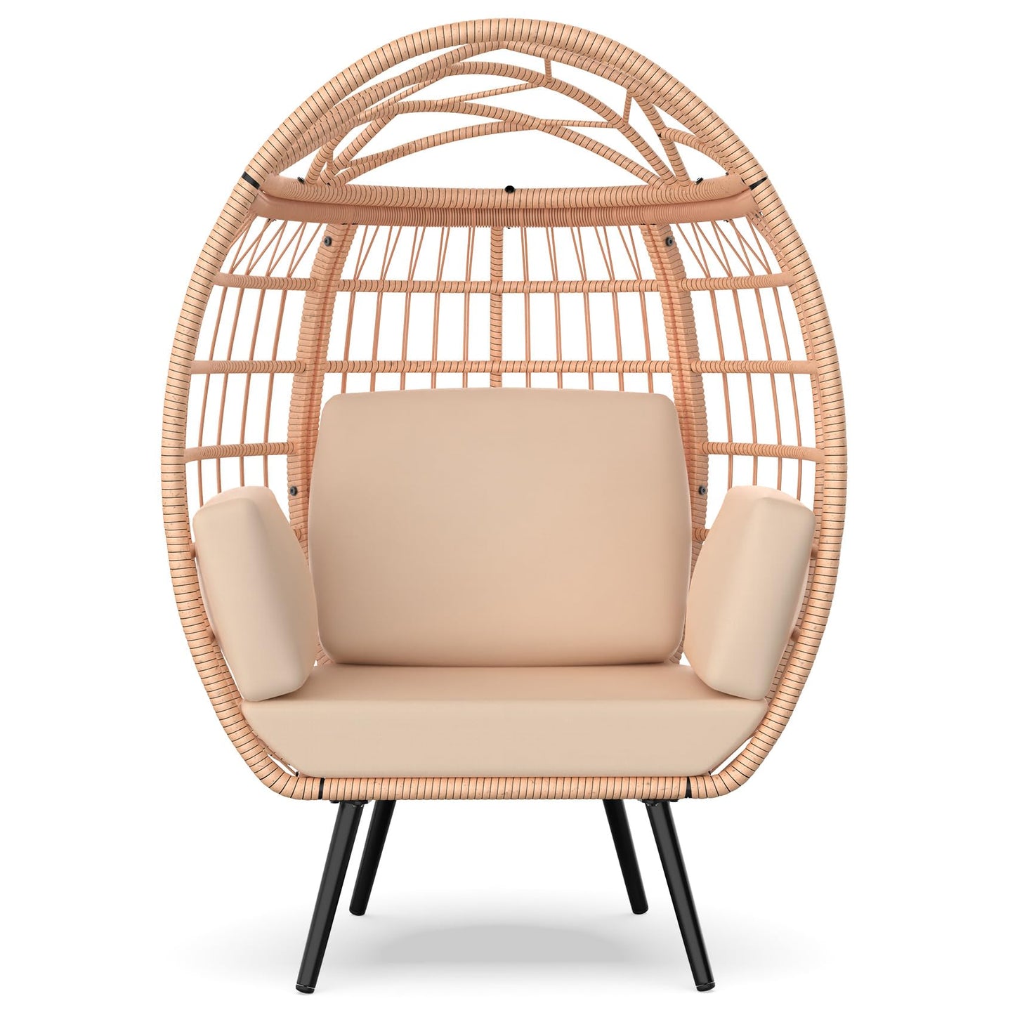 ZENPETIO Oversized Egg Chair, Indoor Outdoor Lounger with 4 UV Resistant Cushions, Storage Bag, All-Weather Wicker Egg Lounger Chair for Patio, Backyard, Living Room, 370lbs Capacity - Brown