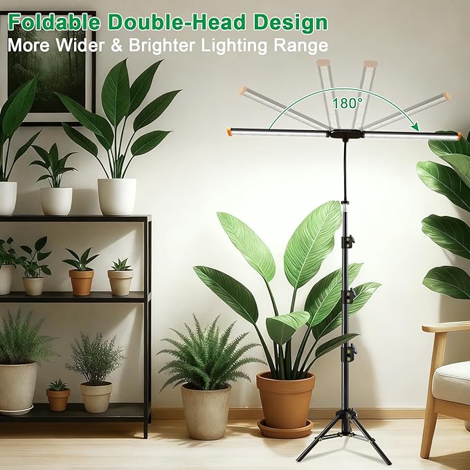 YEOLEH Floor Lamp Grow Light for Large Tall Plants Indoor, 6000K White Full Spectrum Plant Growing Light with Red Blue LED, Foldable Light Strip, Dimmable & Timer Function, Height 17-62‘’