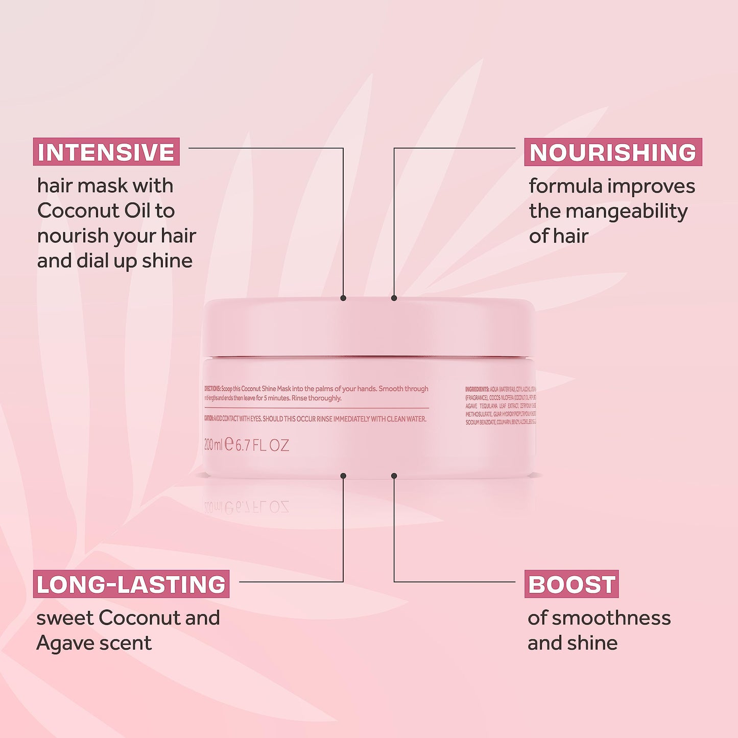 Lee Stafford Shine Hair Mask | Coco Loco Collection - Deep Leave In Conditioning Treatment for Dry, Dull & Damages Hair, Ultra H