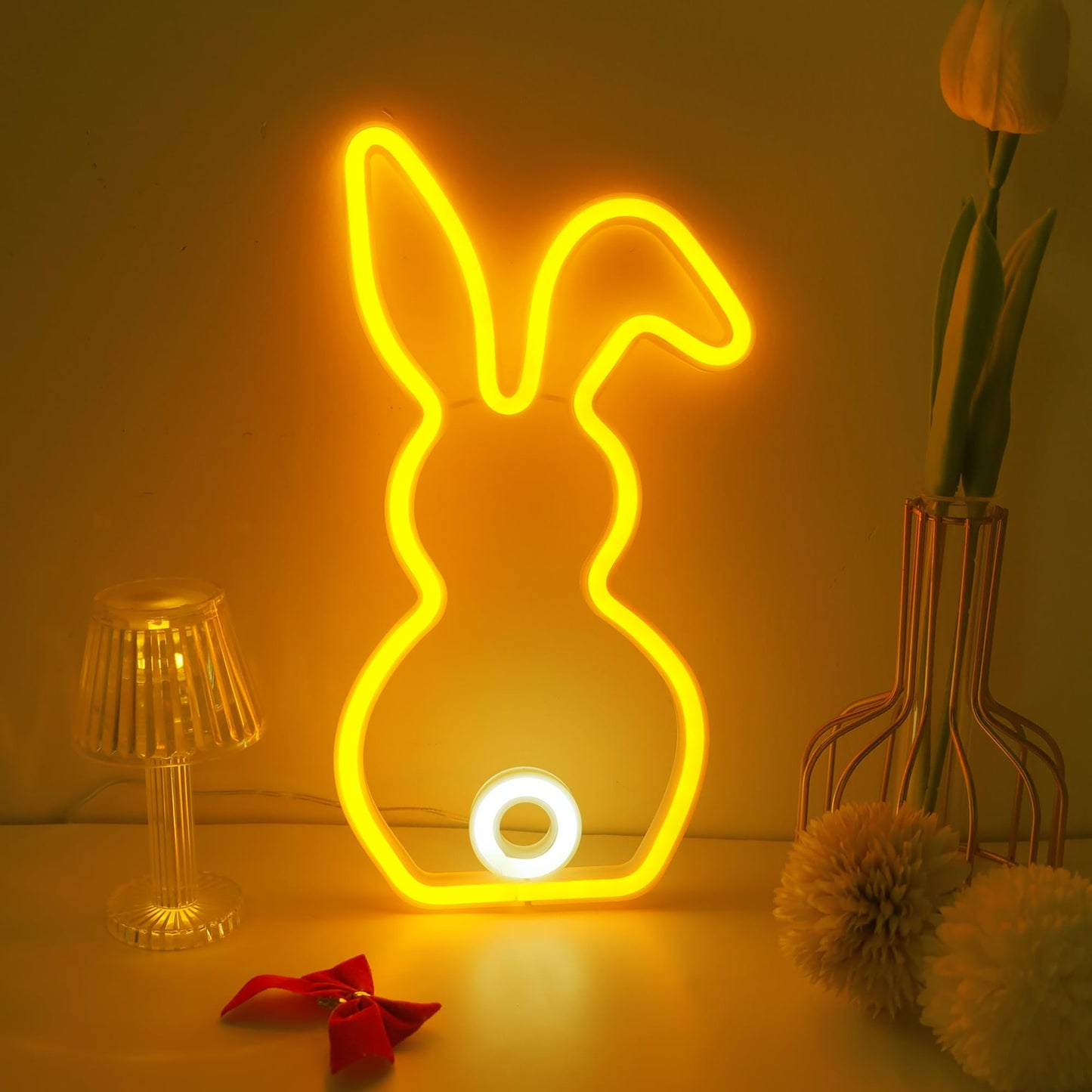 ENUOLI Novelty Rabbit Neon Sign Art Wall Lights for Business Bunny Neon Light Bar Club Bedroom USB Powered for Bedroom Children's Room Rabbit Decoration Easter Gifts For Kids Wedding Birthday Party