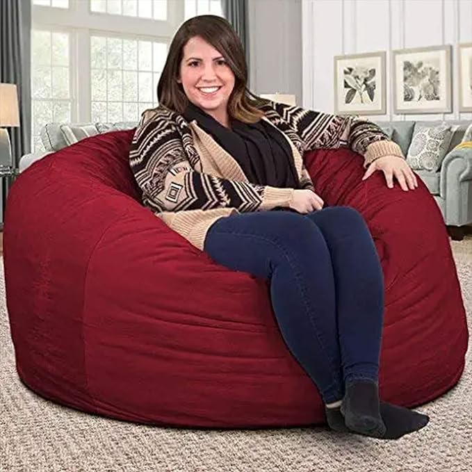 ULTIMATE SACK 4000 4-Foot Bean Bag Chair, Burgundy Suede Cover – Oversized Foam Lounger, Floor Seat, Small Sofa, or Couch Bed for Living Area, Gaming Room, or Reading Lounge