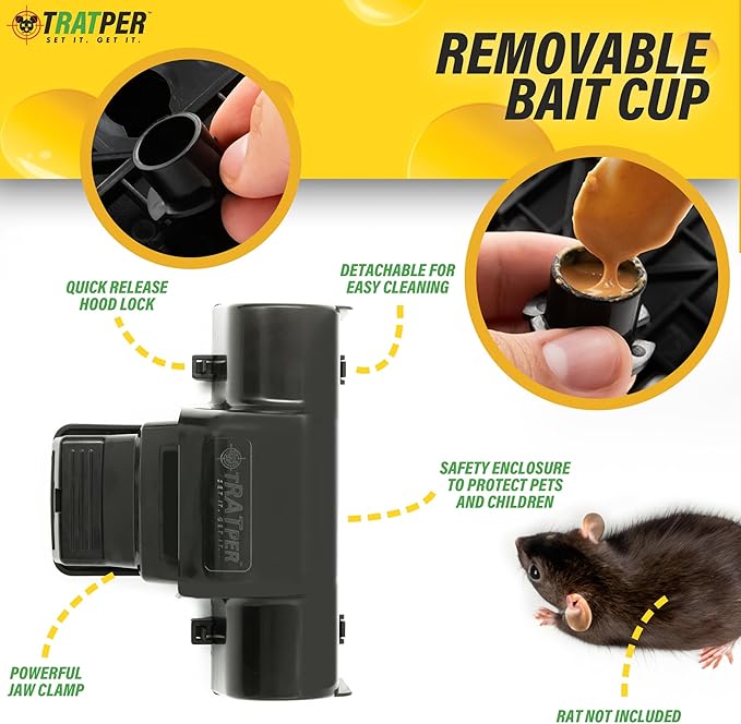 TRATPER Rat and Chipmunk Traps. Prevents Accidental Triggering with Dual Tunneled Design. Covered Snap Traps for Humane Kill, Reusable, Pest Control for Rats, Indoor & Outdoor Use. 4 Pack