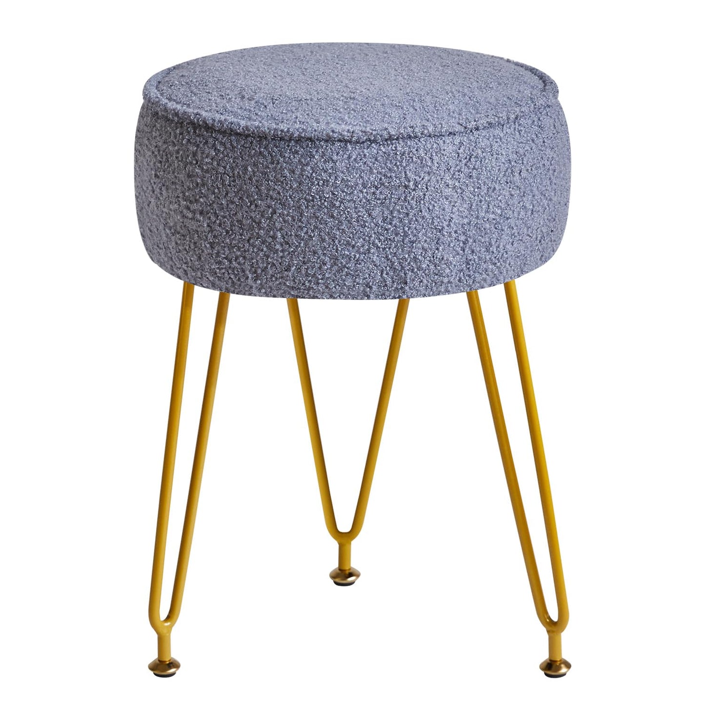 IBUYKE Teddy Velvet Round Footrest Stool Ottoman, Makeup Vanity Stool Side Table, Velvet Dressing Table Seat, Pouf Couch Stool, for Living Room Bedroom, Gray Blue WBD009BU