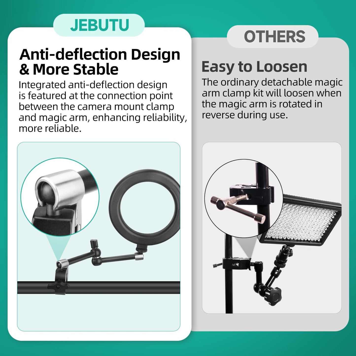 Jebutu 9.8 Adjustable Magic Arm W Clamp, Articulating Magic Arm Camera Clamp Mount W 1/4 Thread, Overhead Phone Flexible Desk Ca