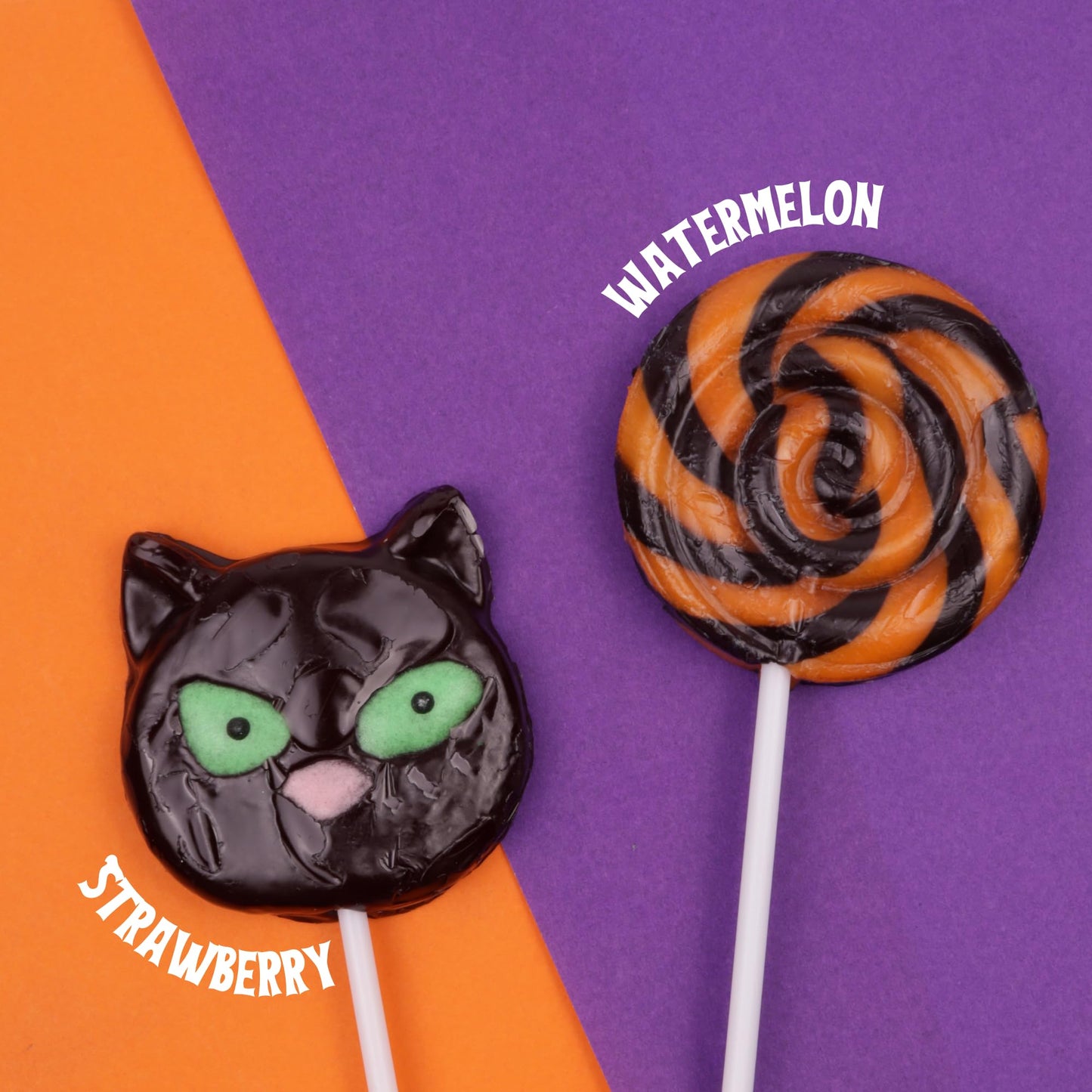 Individually Wrapped Halloween Lollipops, Candy Swirl and Cat Suckers, Trick or Treat Handout Candies, 24 Count