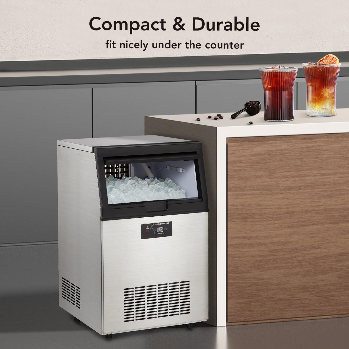 GARVEE Commercial Ice Maker, Creates 110 LBS in 24H, Commercial Ice Machine with 33 LBS Ice Storage Capacity, Ice Maker Machine with Auto Self-Cleaning, Each Tray Can Make 40 Pieces of Ice.