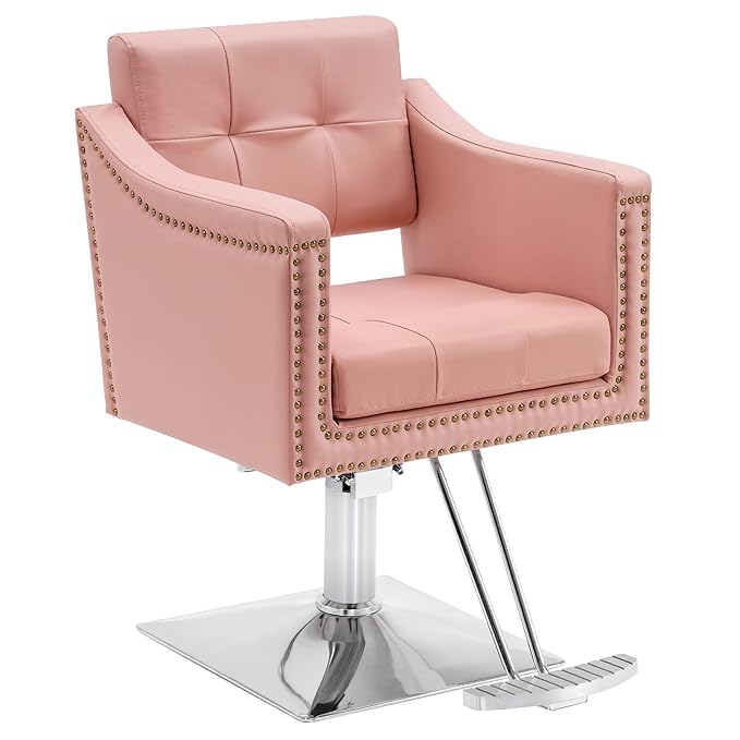 BarberPub Salon Chair for Hair Stylist Hydraulic Barber Styling Chair, Beauty Spa Equipment 8813 (6" Seat Height Adjustment) (Pink)