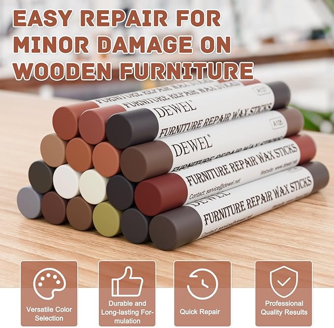 DEWEL Wood Filler Sticks, 18 Colors Wood Wax Crayons for Scratches, Wood Floor Repair Wax Filler Sticks, Furniture Scratch Repair Crayons Kit for Cracks, Holes, Table